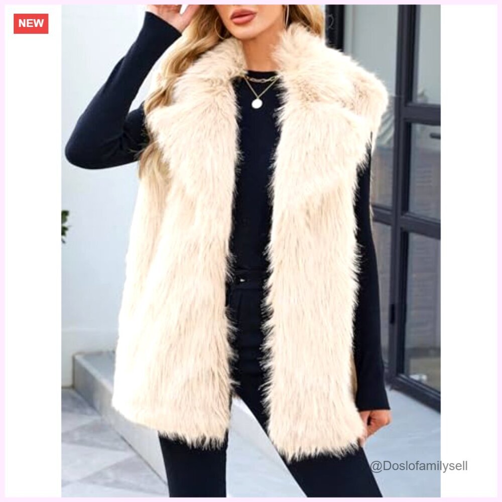 Faux Fur Vest Sleeveless Fuzzy Jacket Open Front Outerwear Women's - Picture 2 of 6